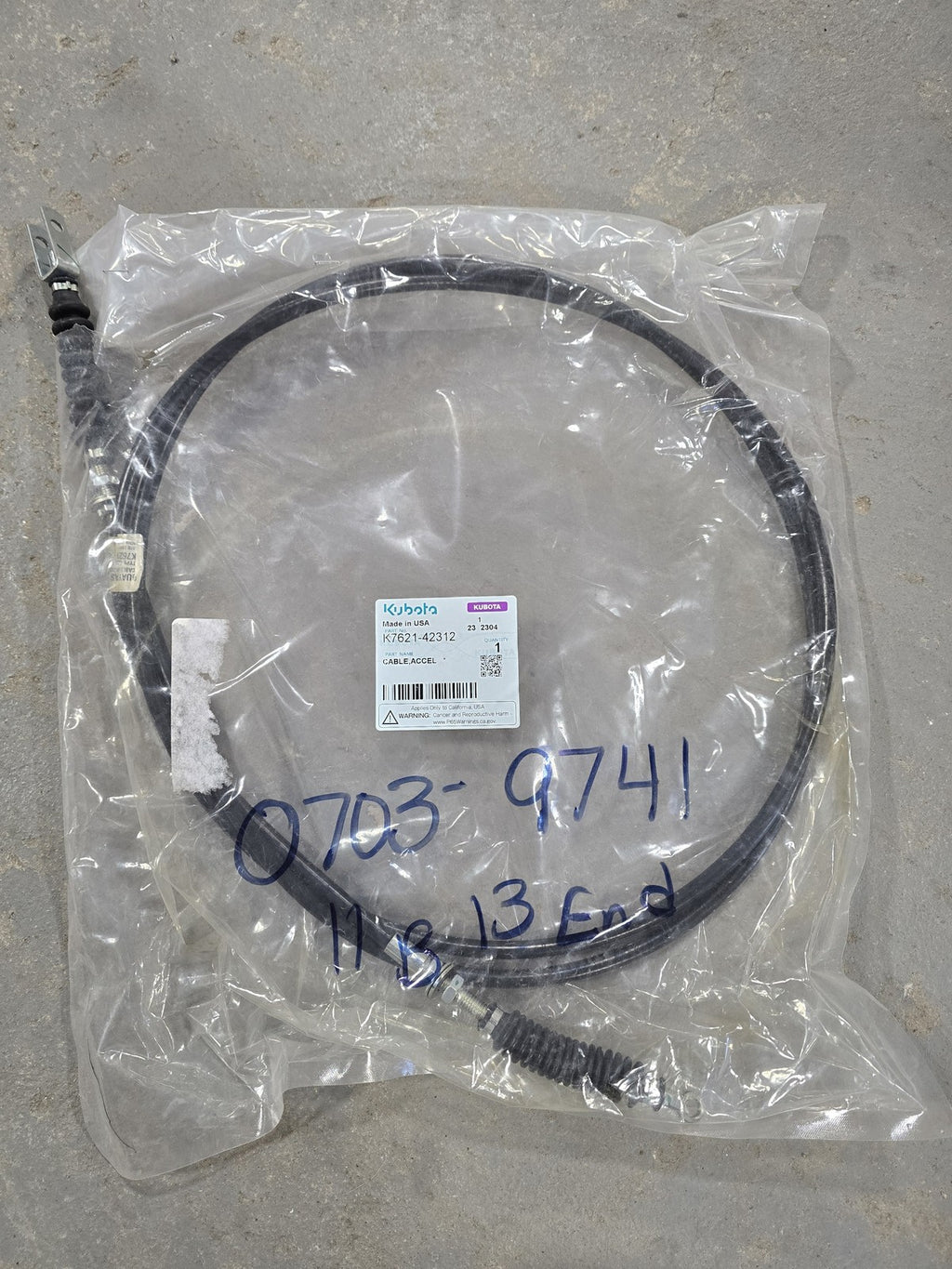 Kubota OEM K7621-42312 Accelerator Cable RTV-X1140 RTV-X1130 RTV-X900 NOS