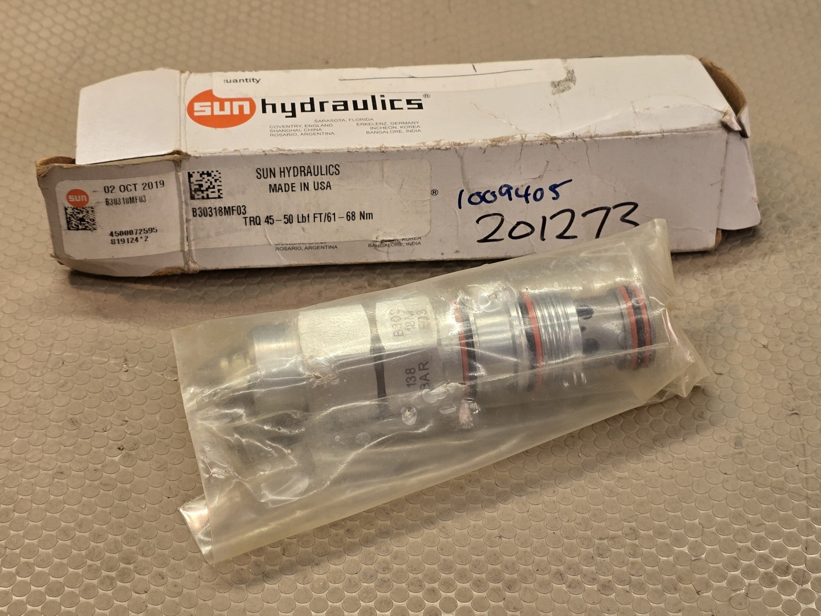 Sun Hydraulics B30318MF03 Hydraulic Cartridge Valve 138 BAR New