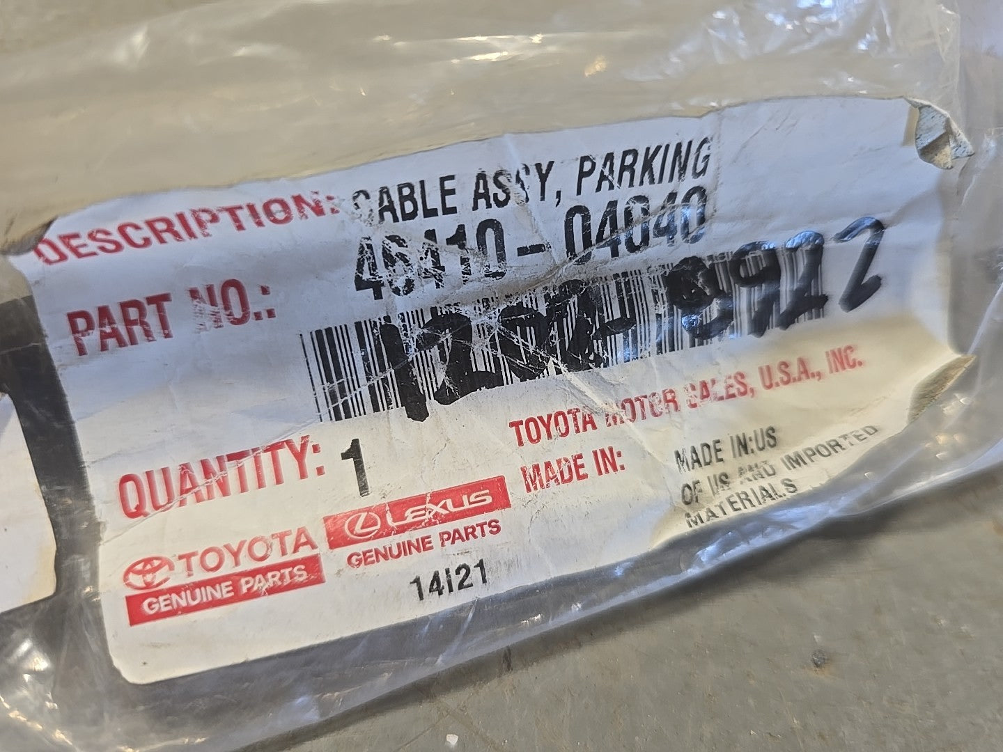 OEM Toyota Tacoma Crew Cab Emergency Parking Brake Cable 46410-04040 2005-2015