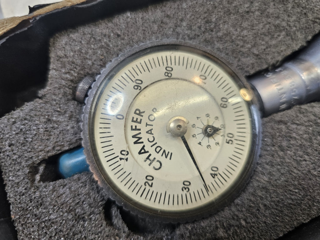 Acme Scientific 0°-90° Range Dial Indicator Chamfsr Gage + Case Starrett Sharp