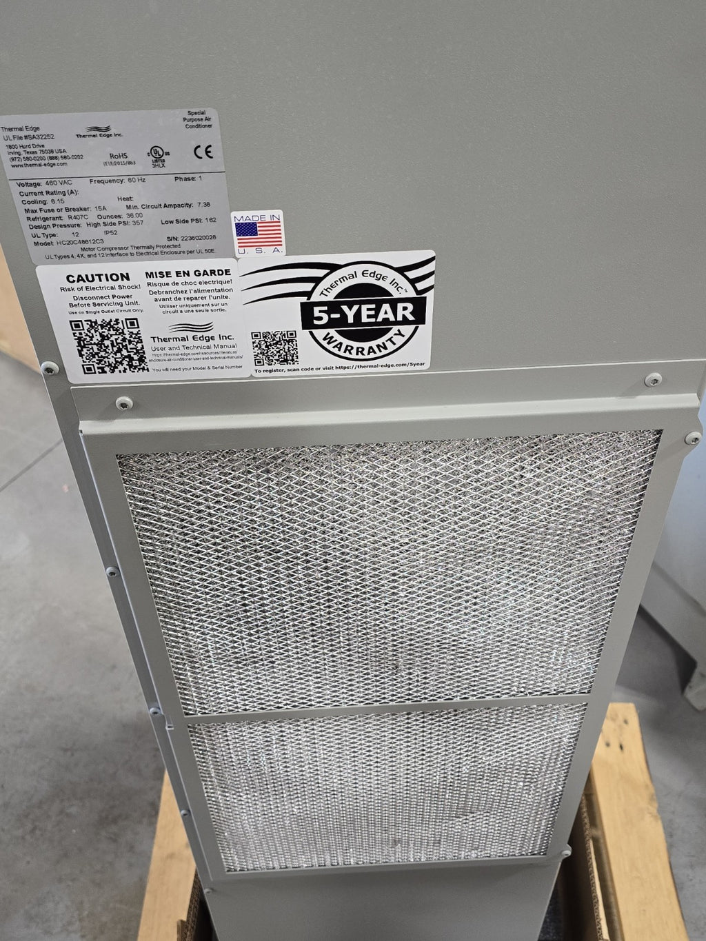 Thermal Edge HC20C48612C3 Enclosure Air Conditioner 20000 BTUH 460V 1-Phase NEMA