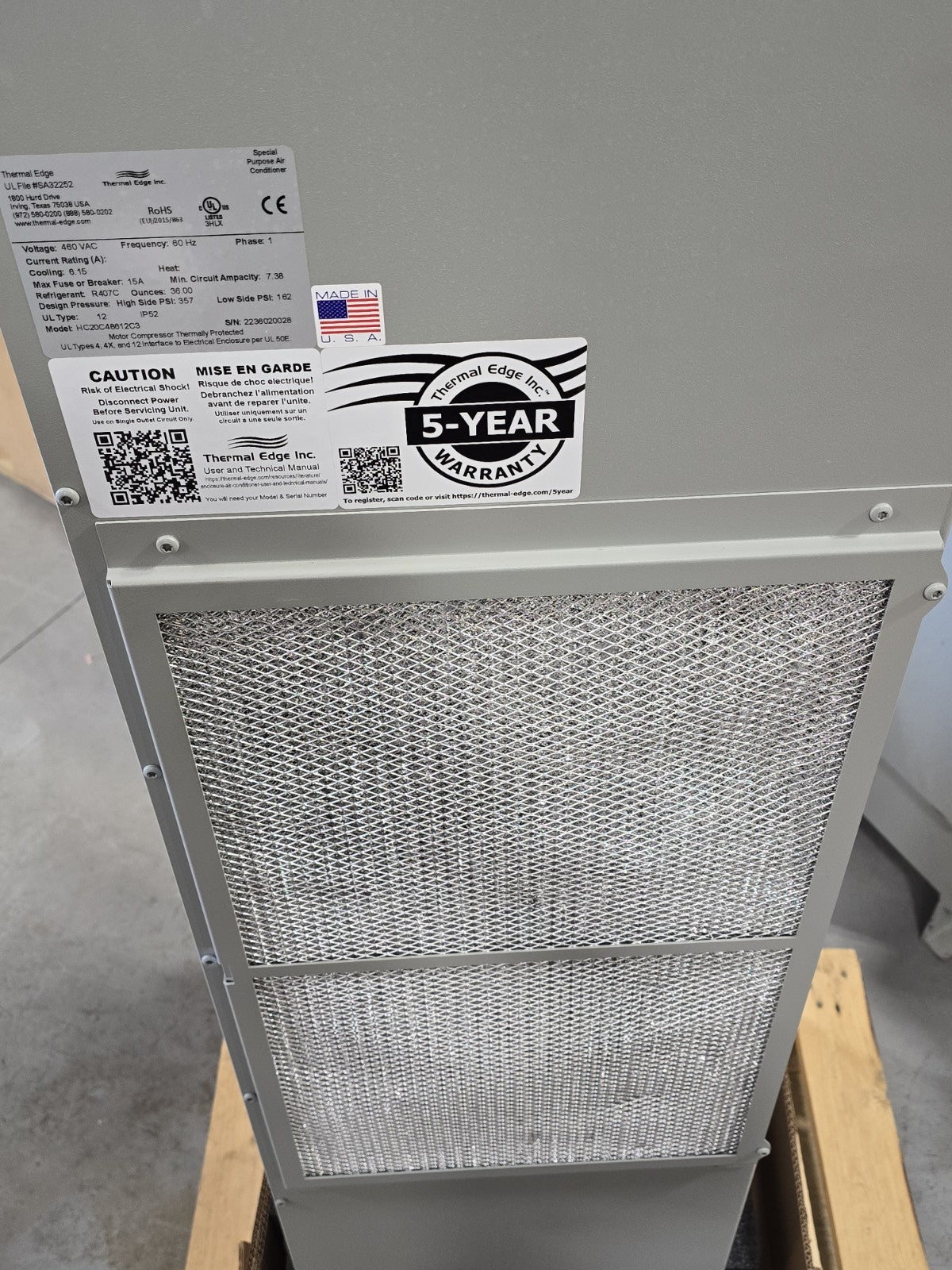 Thermal Edge HC20C48612C3 Enclosure Air Conditioner 20000 BTUH 460V 1-Phase NEMA