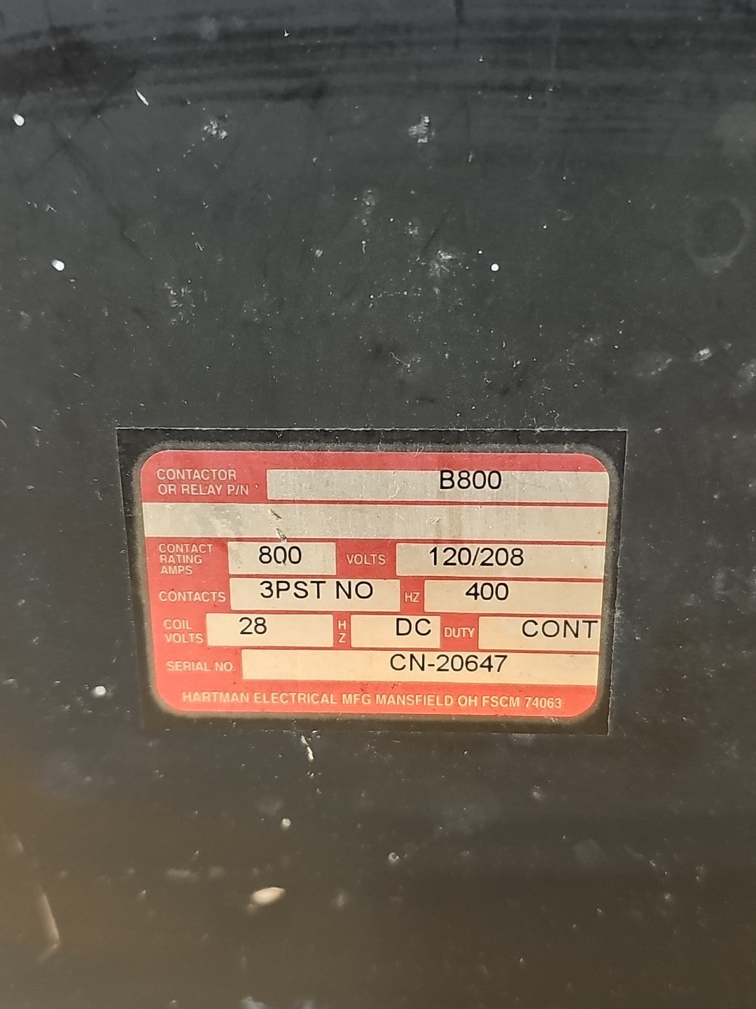 HARTMAN B800 AMP RELAY  120/208V 