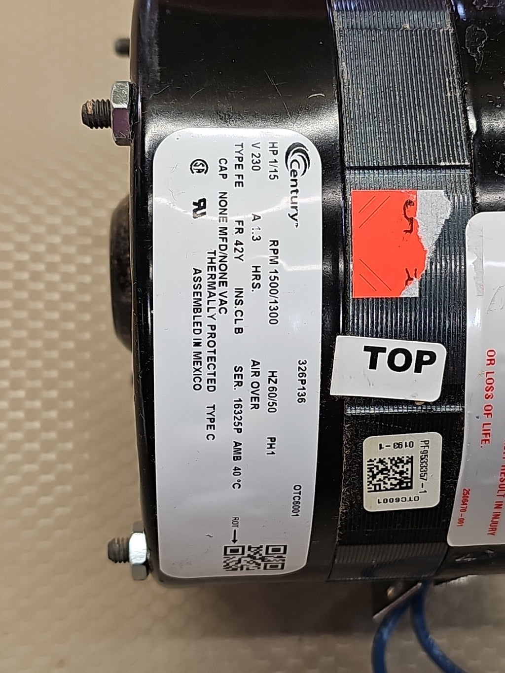 NEW CENTURY OTC6001 Motor,1/15 HP,1500/1300 rpm,42Y,230V 3RCV3