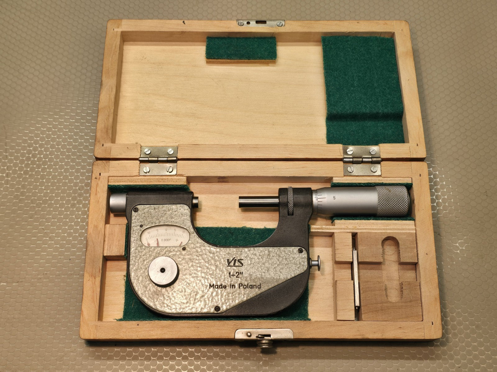 VIS Poland 1-2” Indicating Micrometer .0001” In Wood Box *EXCELLENT SHAPE*