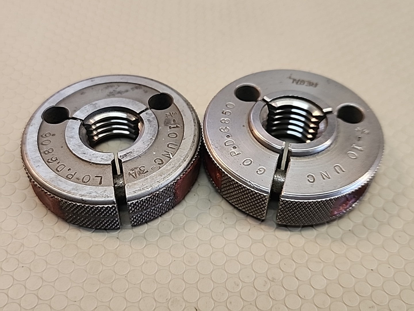 3/4 10 UNC 5 THREAD RING GAGES GO NO GO P.D.'S = .6850 & .6806 REGAL USA