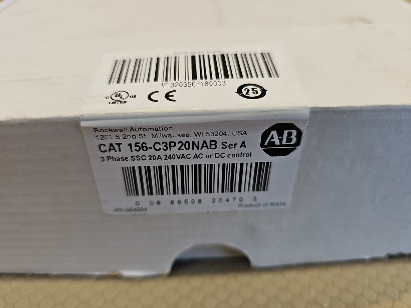 Allen Bradley 156-C3P20NAB Ser A Phase SSC 20A 240Vac 5-32VDC Control Ser A