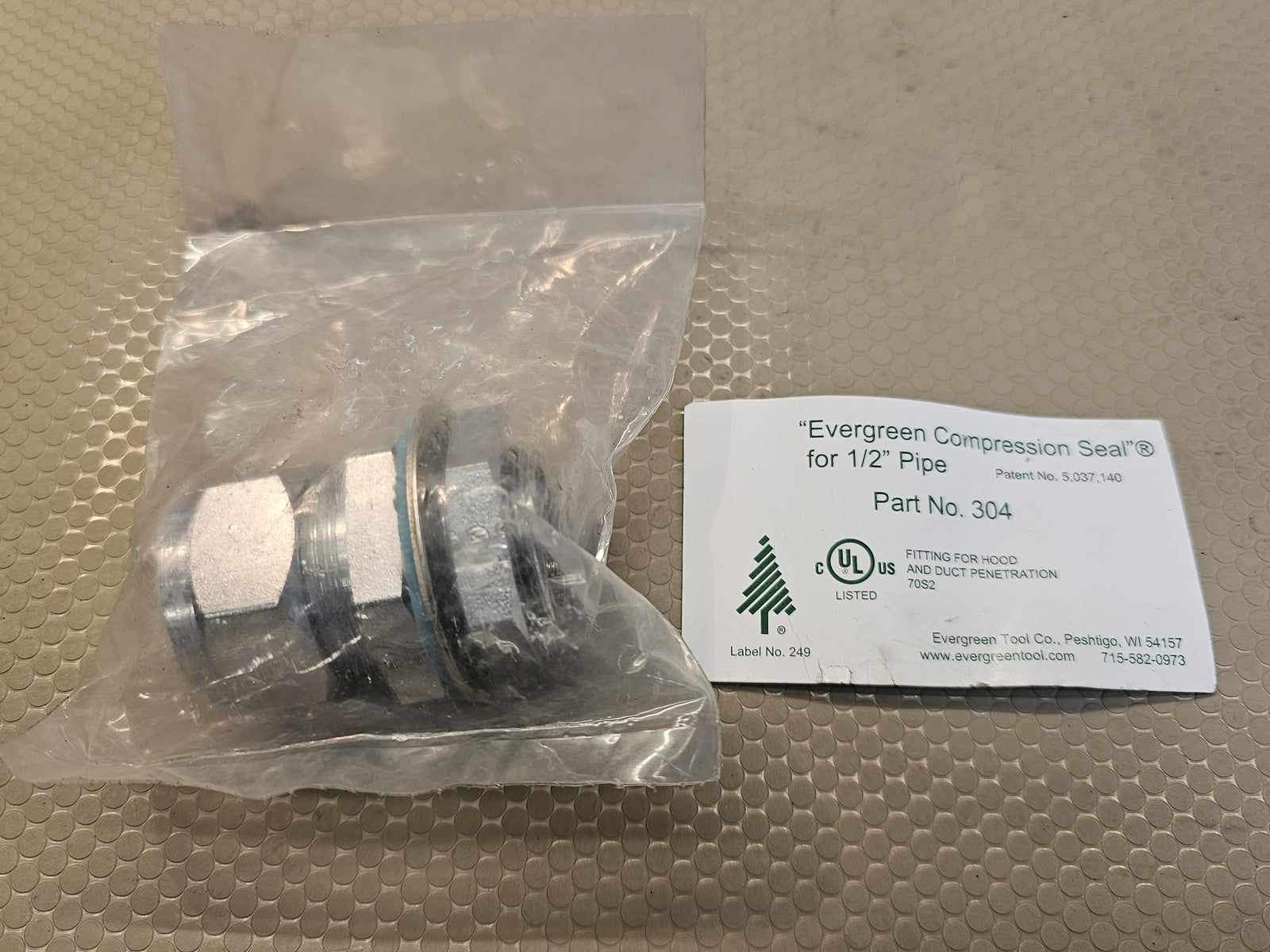 Evergreen 304 Compression Seal Fitting for 1/2" Pipe UL Listed New