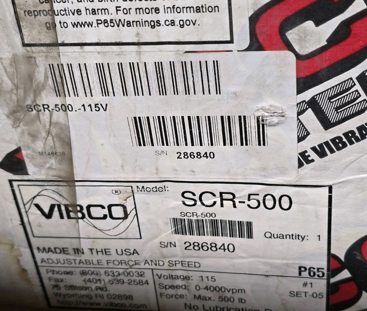 Vibco Scr-500 Electric Vibrator, 3.5 A, 115Vac, 1 Phase *NEW IN BOX*