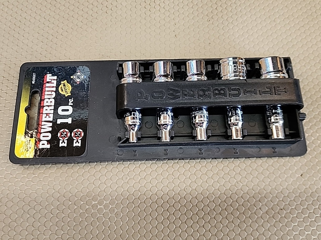 PowerBuilt - 10 pc [1/4" & 3/8 Drive] E Type Socket Set Part # 648667 NEW