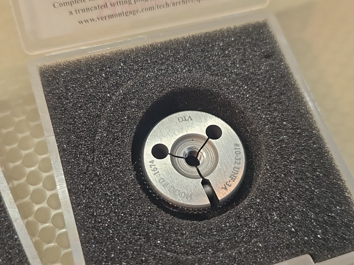Vermont Gage 361121020 Thread Go/No Go Ring Gage 10-32 UNF Class 3A .1697 .1674