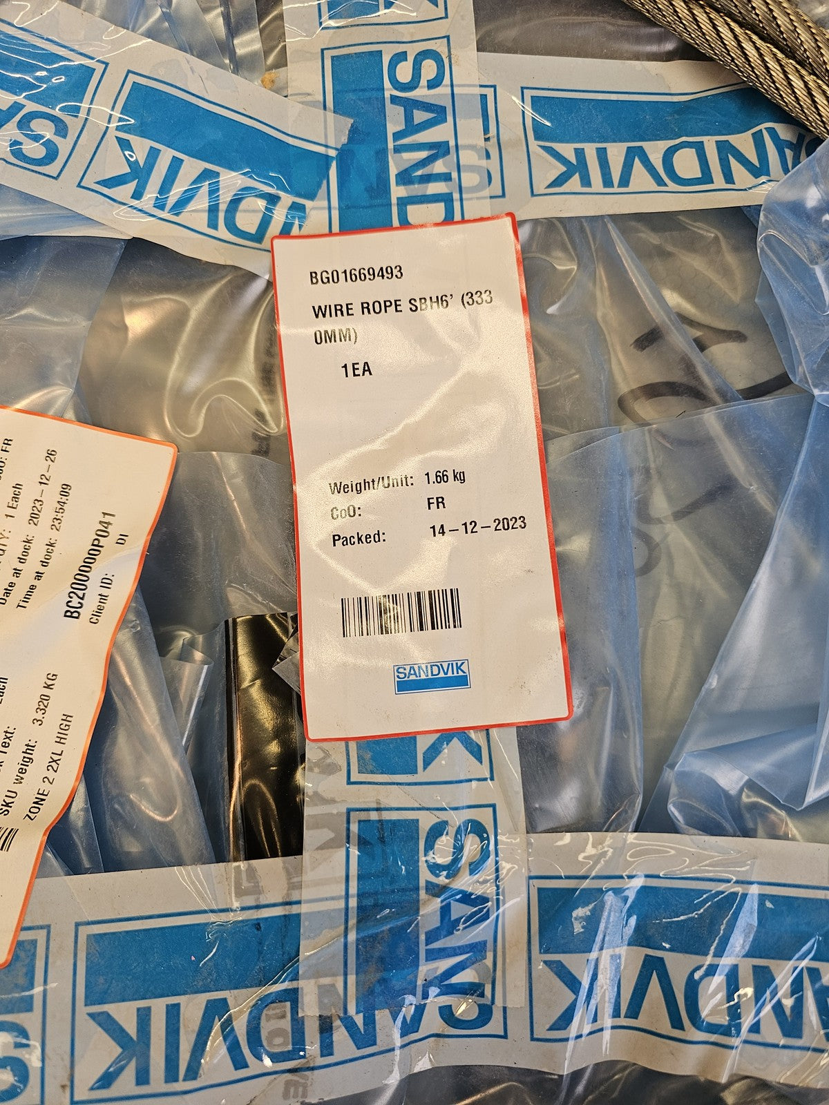 SANDVIK Mining Cable BG01669493 Wire Rope S8H6' (333 UMM) New Heavy Equipment Pa