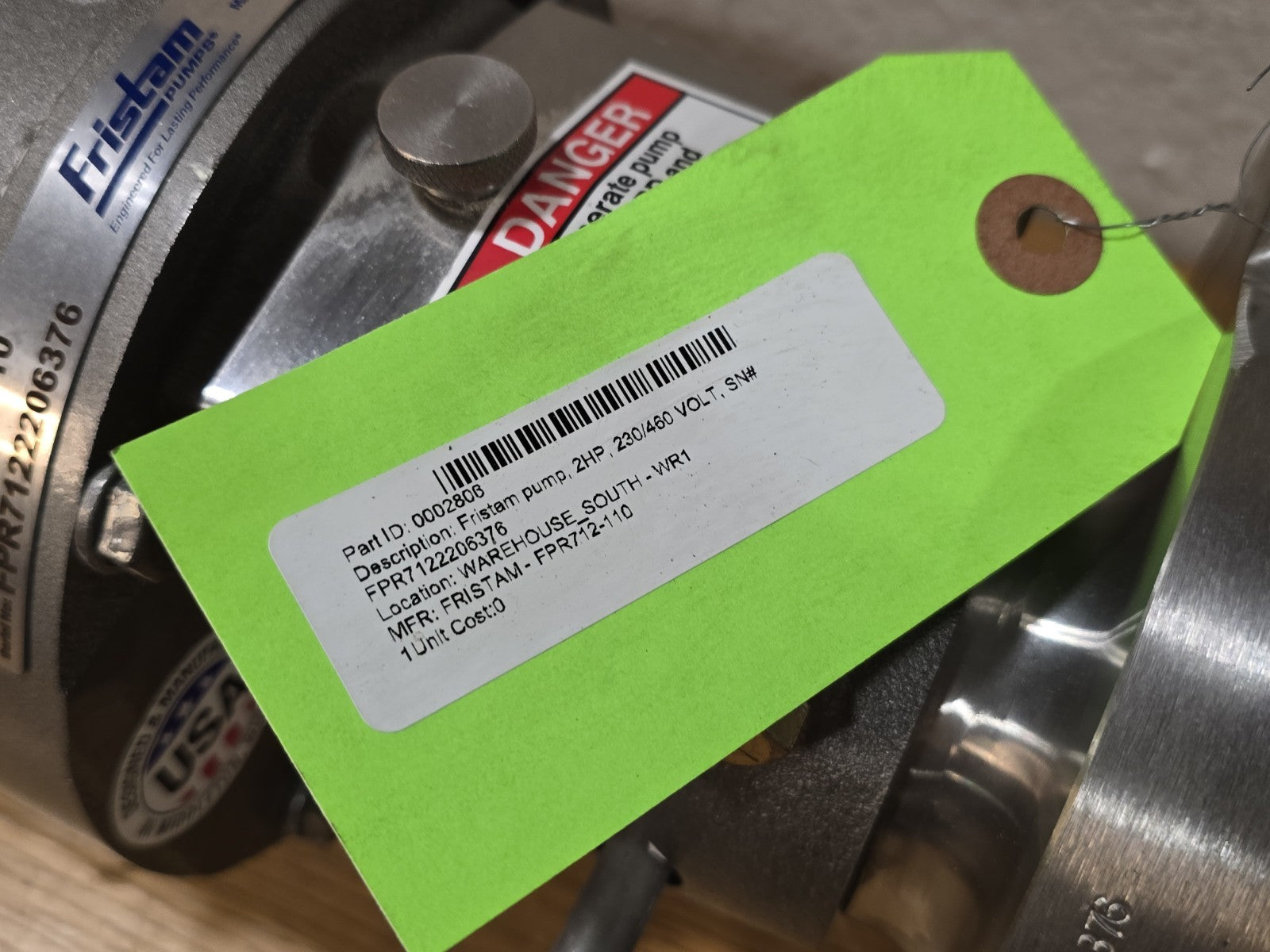 NEW! Fristam FPR 712-110 Hygeinic Centrifugal Pump Baldor CWDM3555T 2HP 3450RPM