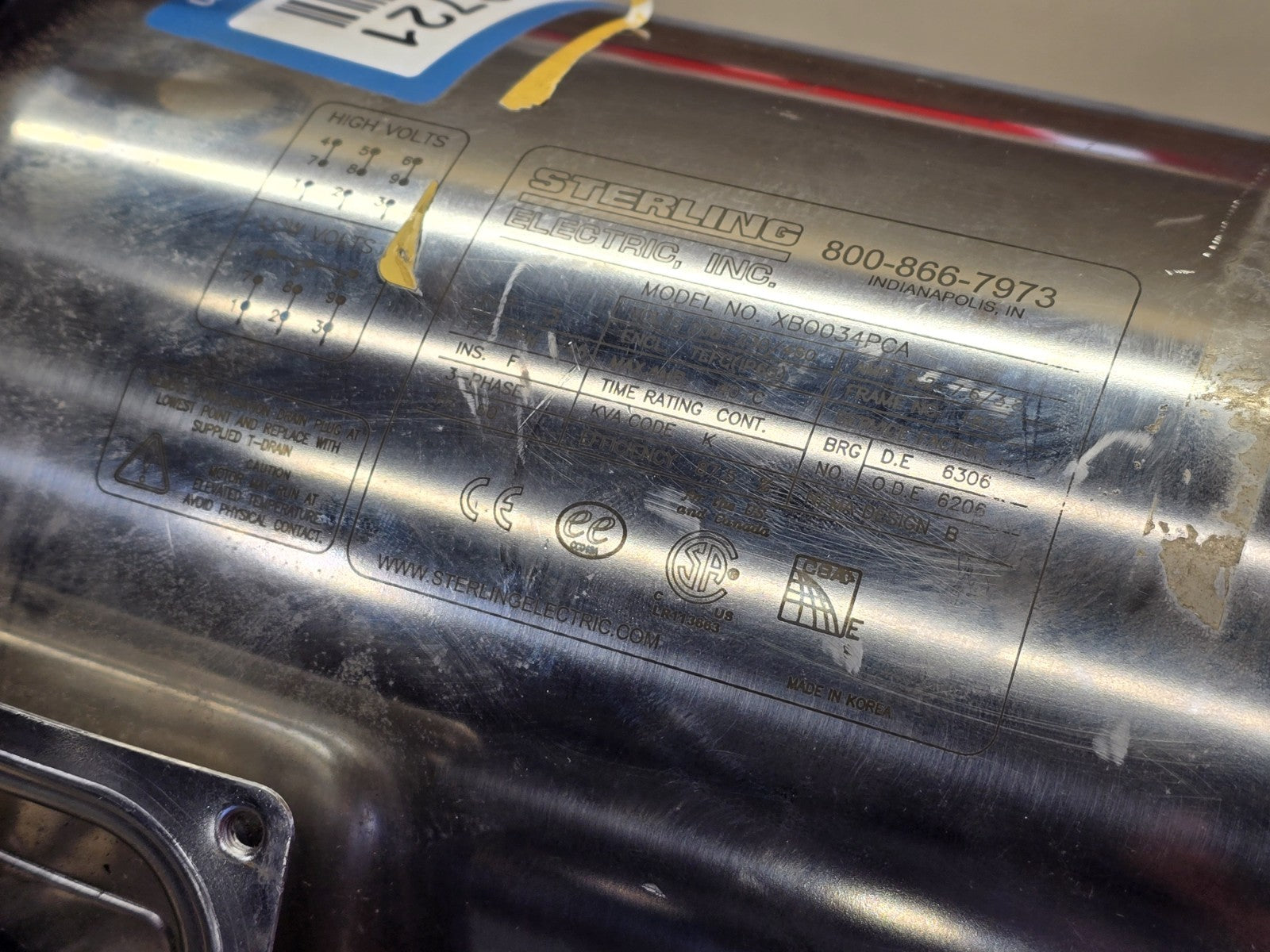 Sterling Electric 3HP 1745RPM Stainless Steel Motor XBOO34PCA 182TC  *LIGHT USE*
