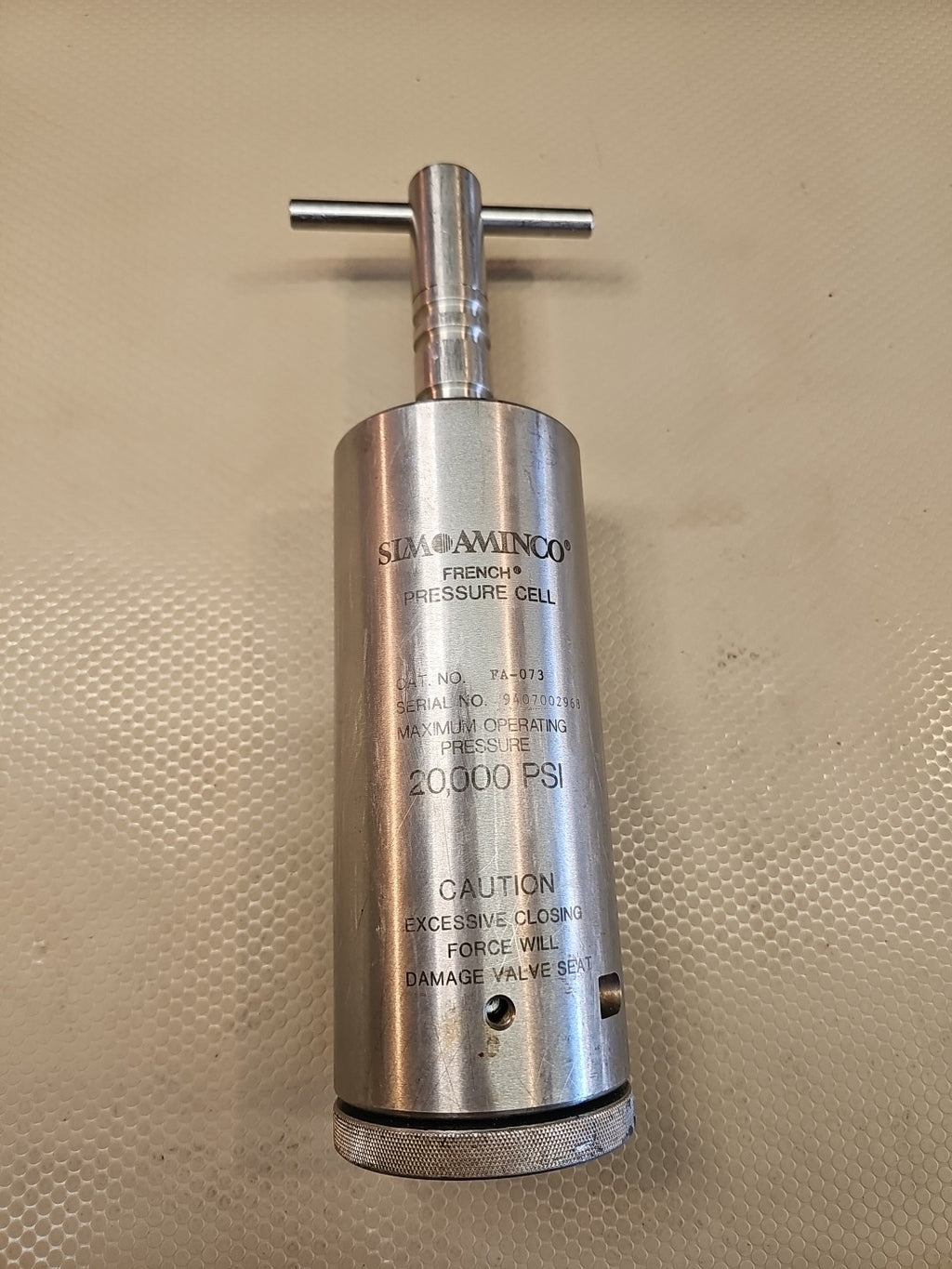 SLM AMINCO THERMO ELECTRON FRENCH PRESSURE MINI CELL, MODEL FA-073, 20,000 PSI