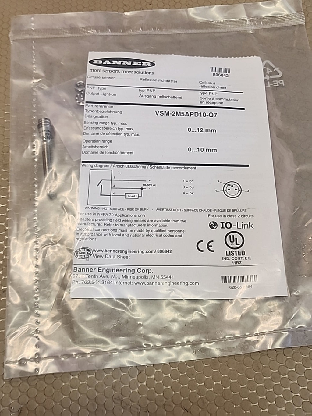 Banner VSM-2M5APD10-Q7 Photoelectric Sensor NEW