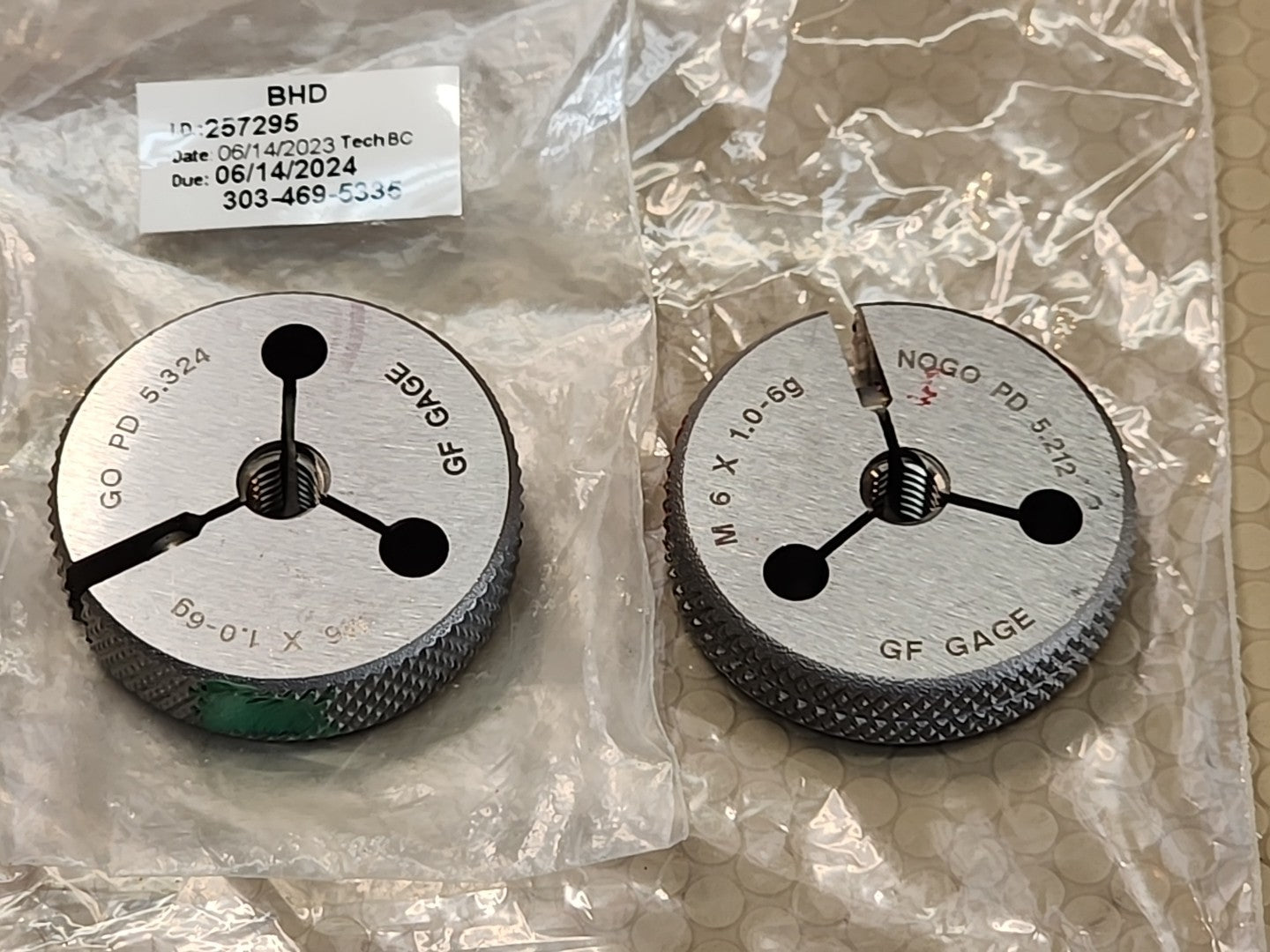 BHD M6 X 1.0-6g- GO PD 5.324 NOGO PD 5.212 GF GAGE 257295/260073