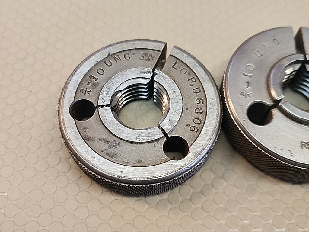 3/4 10 UNC 5 THREAD RING GAGES GO NO GO P.D.'S = .6850 & .6806 REGAL USA