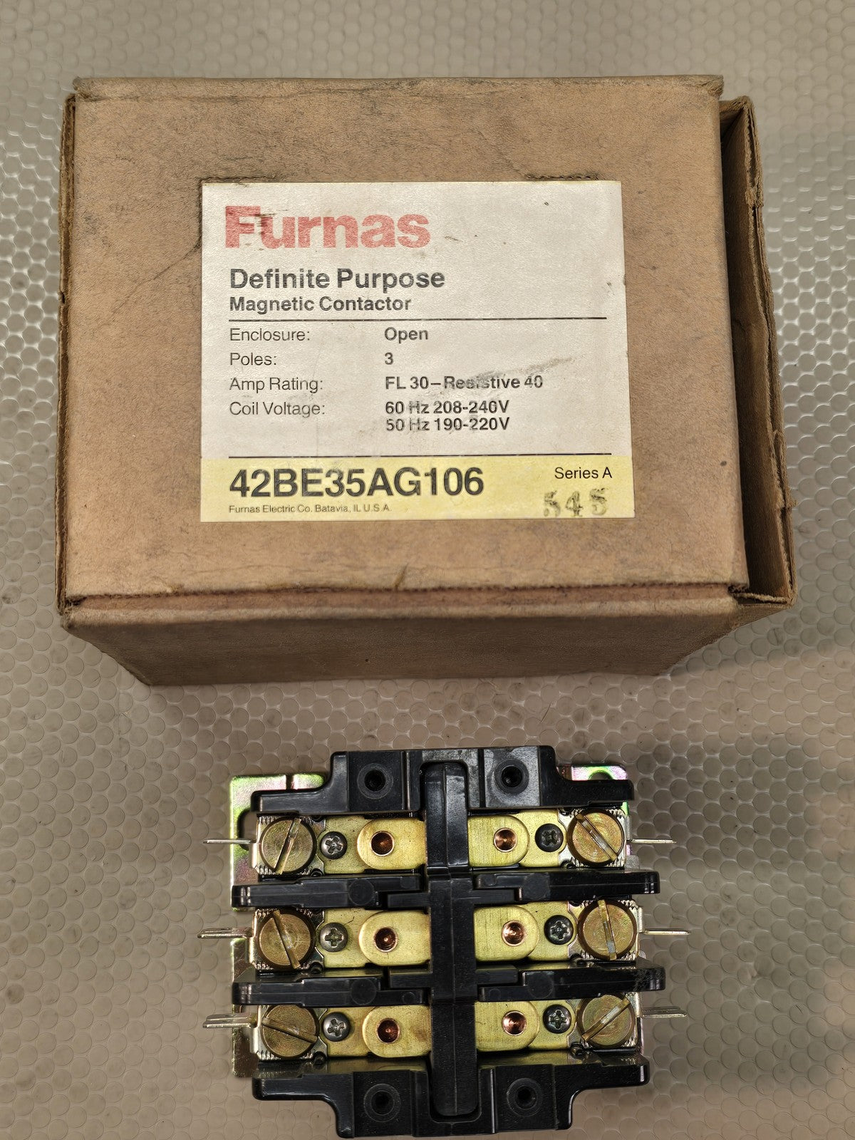 Furnas 42BE35AG106 Definite Purpose Magnetic Contactor 3 Pole 30/40A 208-240V
