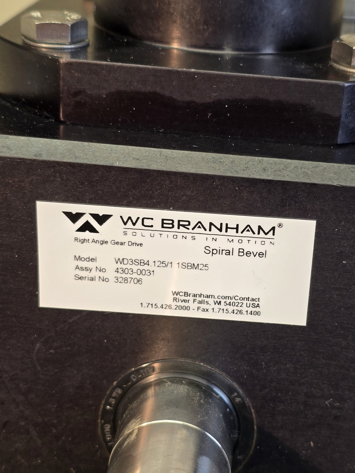 WC Branham WD3SB4.125/1 1SBM25 Right Angle Spiral Bevel Gear Drive Gearbox New
