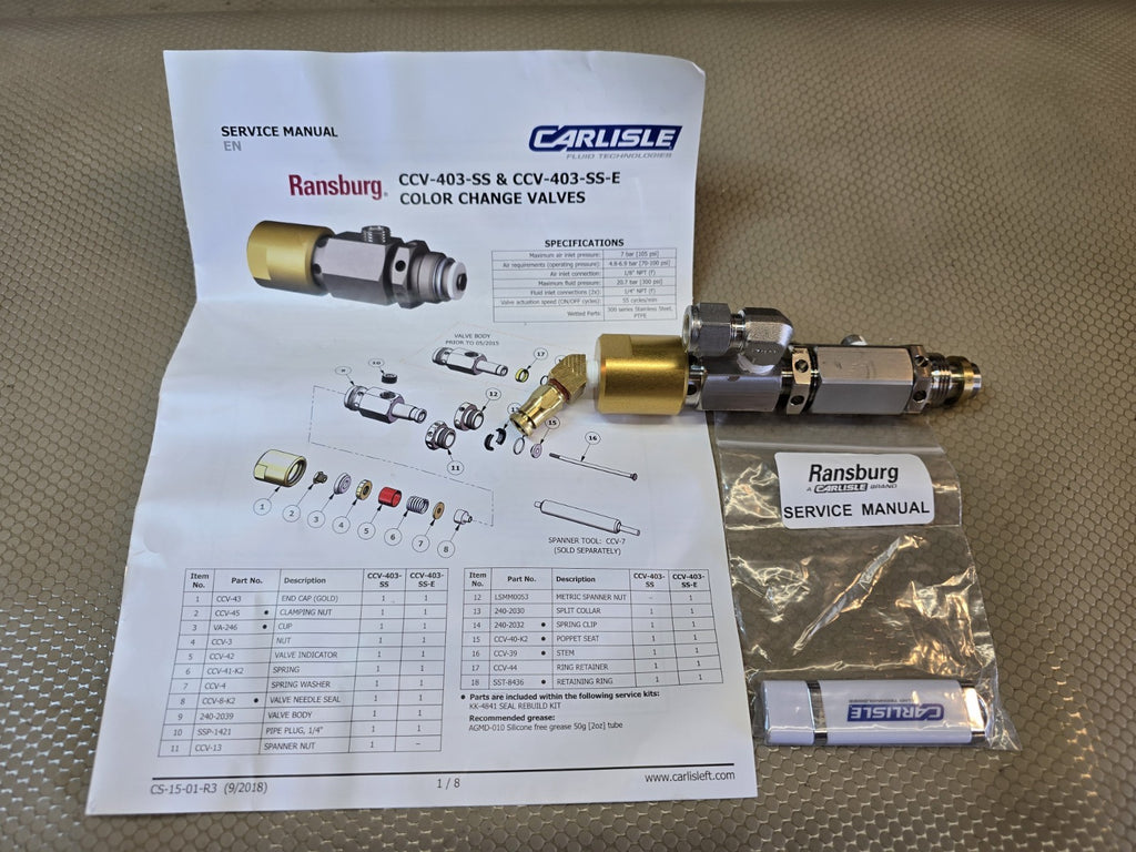 NEW RANSBURG CARLISLE Color Changing Valve CCV-403-SS / 403-SS-E