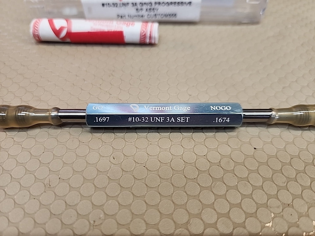 #10-32 UNF 3A SET VERMONT THREAD PLUG GAGE .1697 GO/.1674 NO GO  NICE