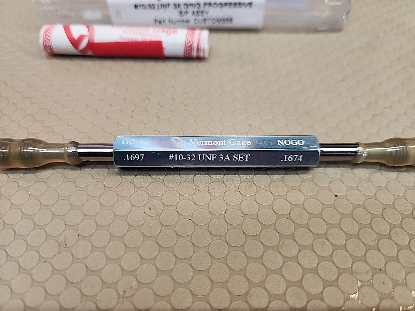 #10-32 UNF 3A SET VERMONT THREAD PLUG GAGE .1697 GO/.1674 NO GO  NICE