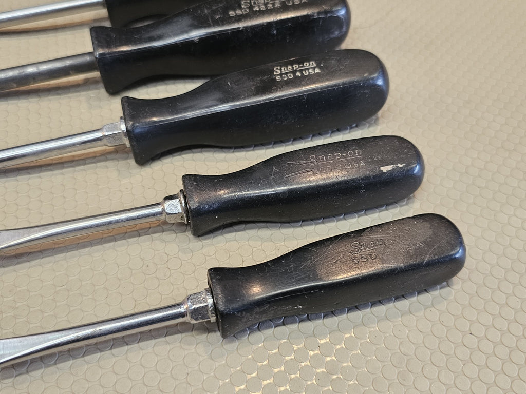 Snap On 6 Piece Long Screwdriver Set Black Hard Handle 20 Inch + Stubby  Flat