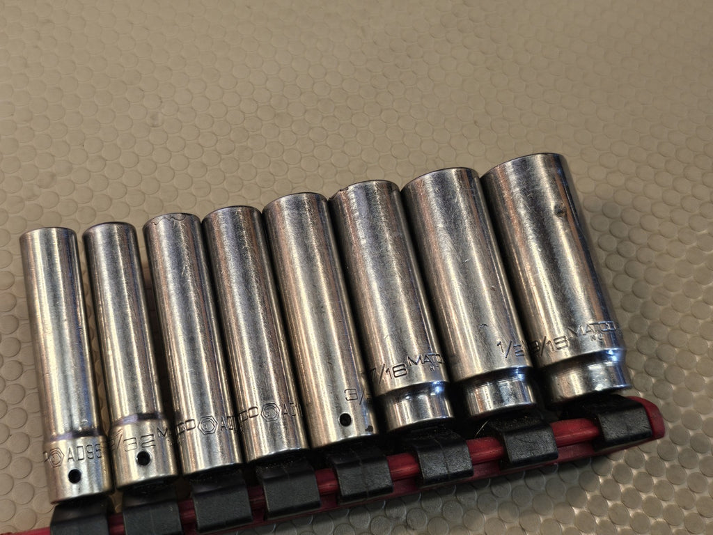 MATCO TOOLS 8 PIECE 1/4 DRIVE SAE  DEEP 6 PT CHROME SOCKET SET USA 9/16 to 9/32