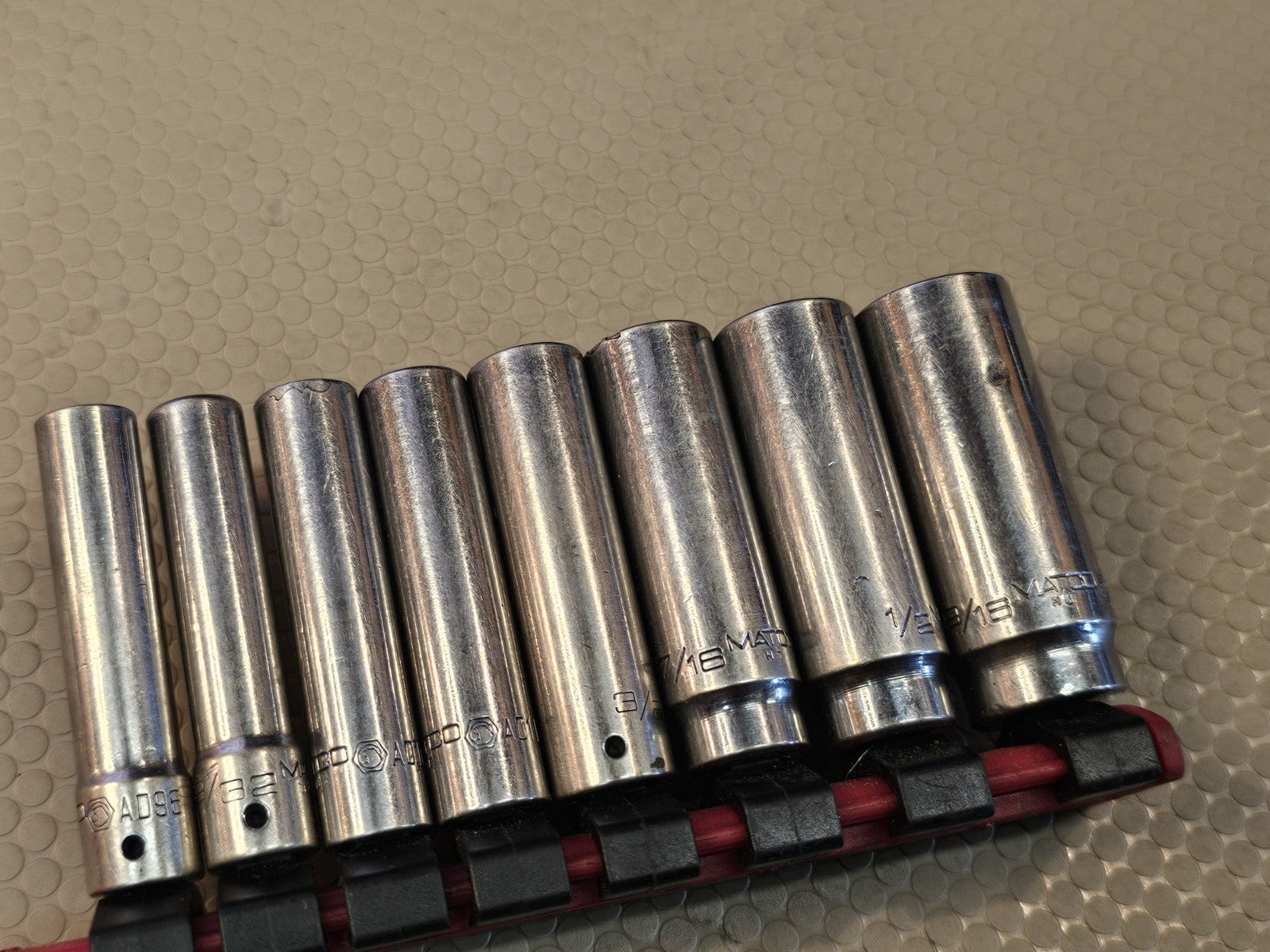 MATCO TOOLS 8 PIECE 1/4 DRIVE SAE  DEEP 6 PT CHROME SOCKET SET USA 9/16 to 9/32