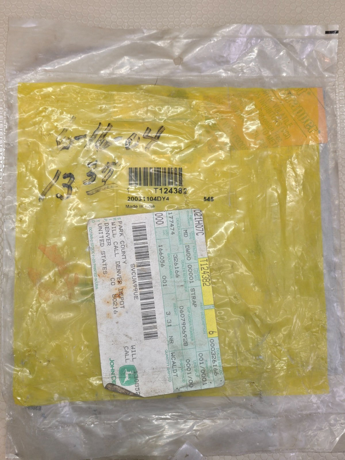 John Deere T124382 Blade Tilt Frame Strap Grader Motor OEM NOS