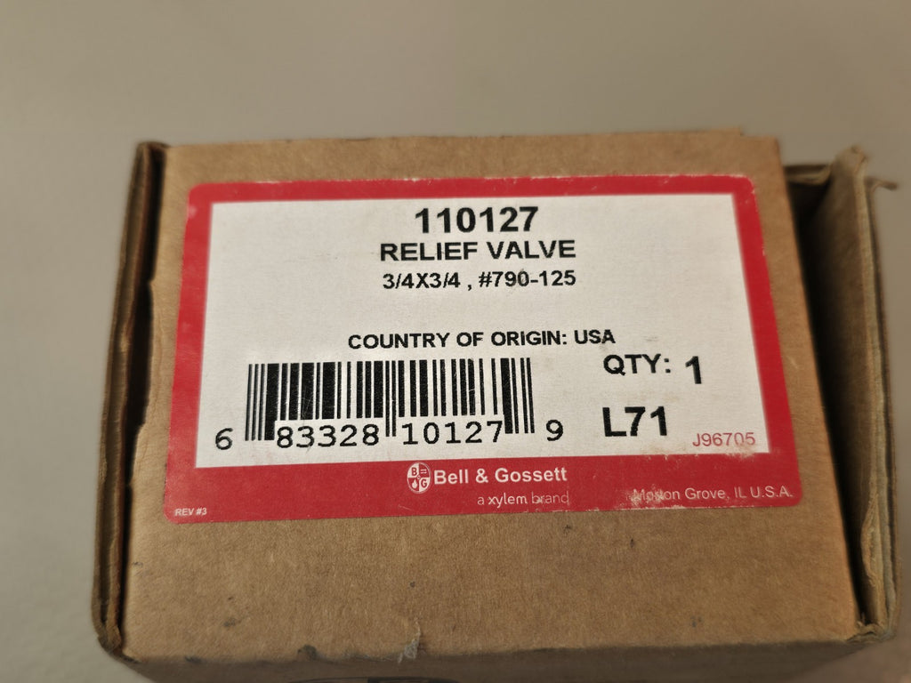 BELL & GOSSETT 790-125 RELIEF VALVE 110127 125PSI 3/4" NPT 2535000 BTU/HR Brass