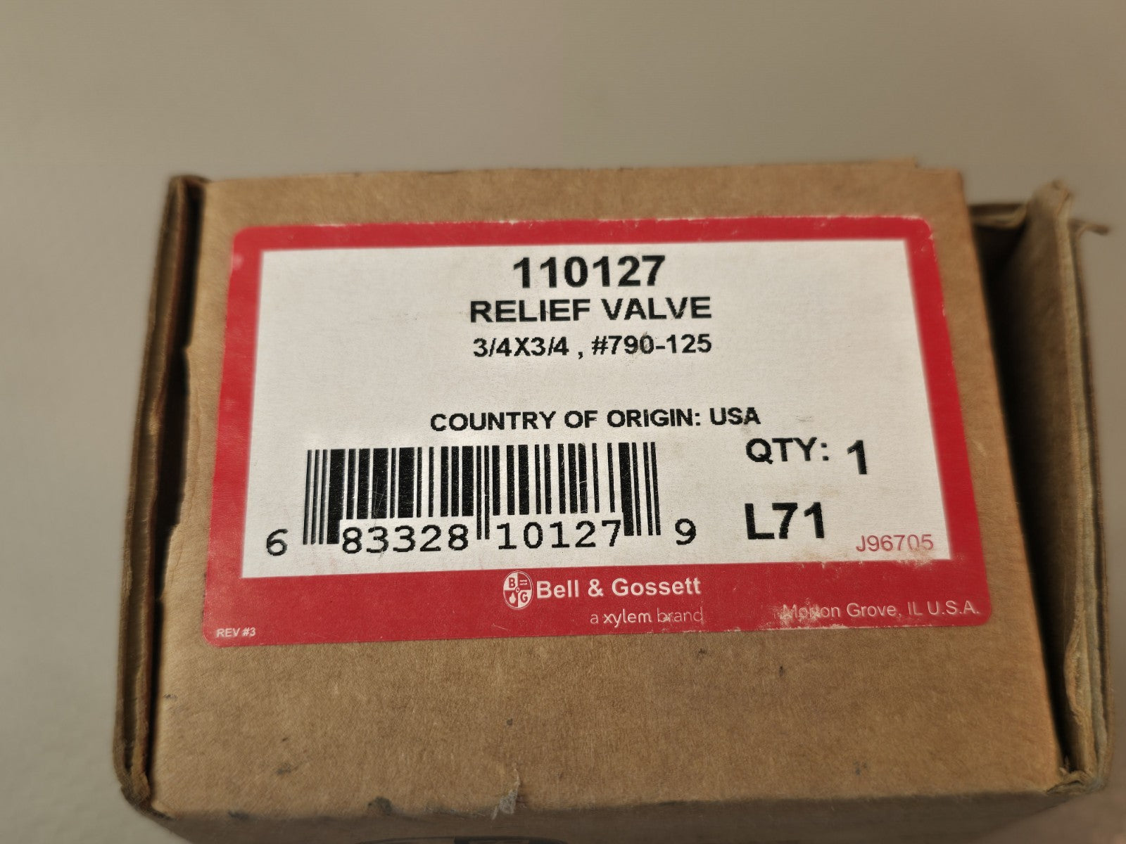 BELL & GOSSETT 790-125 RELIEF VALVE 110127 125PSI 3/4" NPT 2535000 BTU/HR Brass