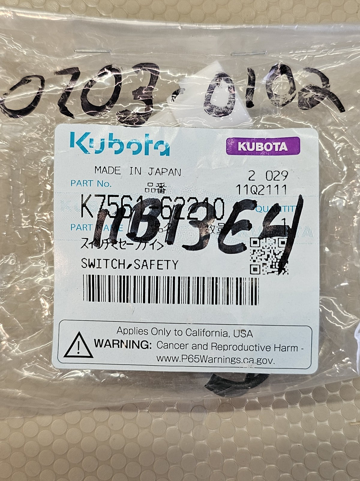 Kubota OEM  K7561-62210 OEM Neutral Safety Switch RTV UTV Made in Japan