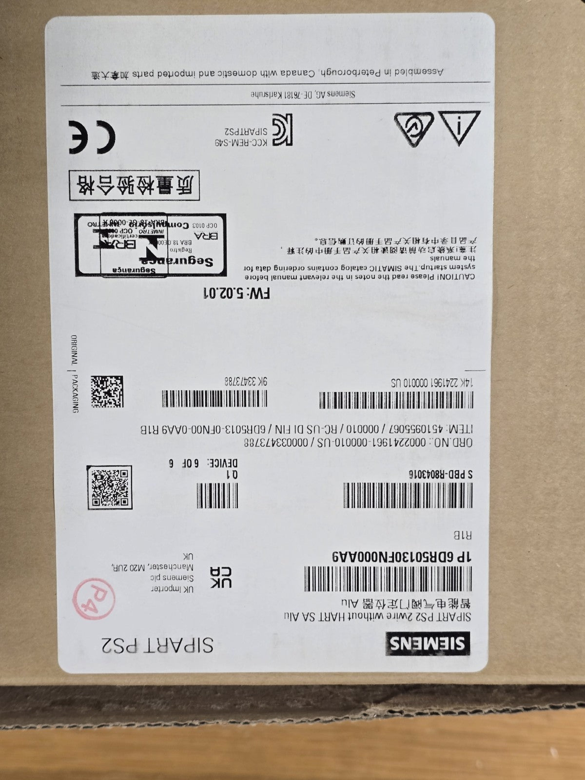 Siemens 6DR5013-0FN00-0AA9 SIPART PS2 Smart Electropneumatic Valve Positioner