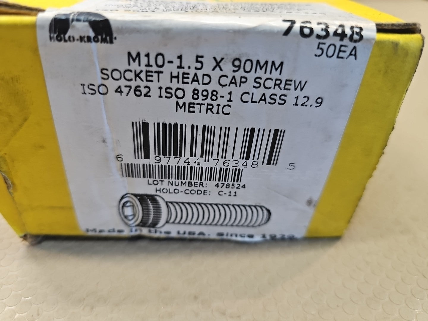 HOLO-KROME SOCKET HEAD CAP SCREW  M10-1.5 X 90MM CLASS 12.9, 76348 **BOX OF 50**
