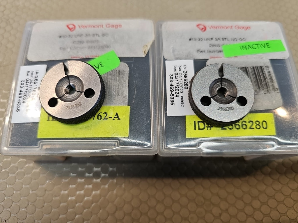 GF Gage Threaded Inspection Ring Gage 10-32 Thread, UNF-3A GO & NO GO