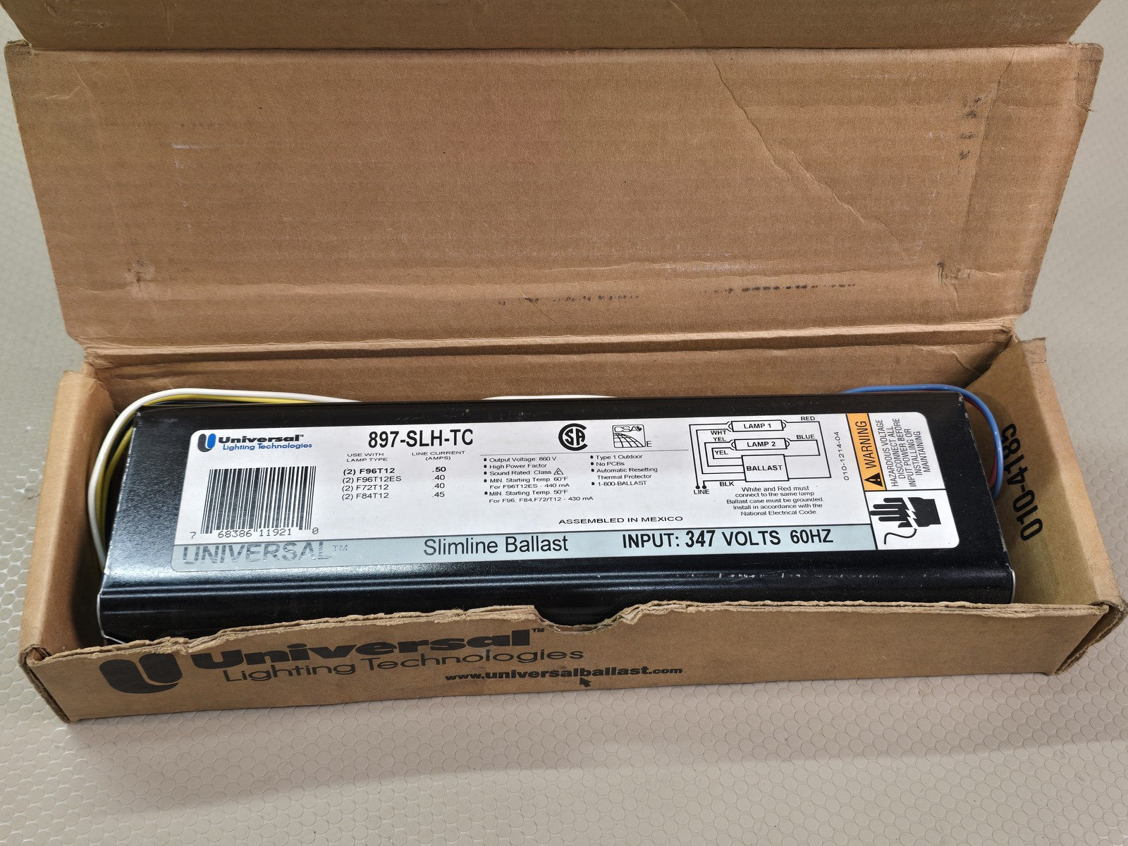 Universal 897-SLH-TC Slimline Ballast 347V 60Hz F96T12 F72T12 Lamps NEW