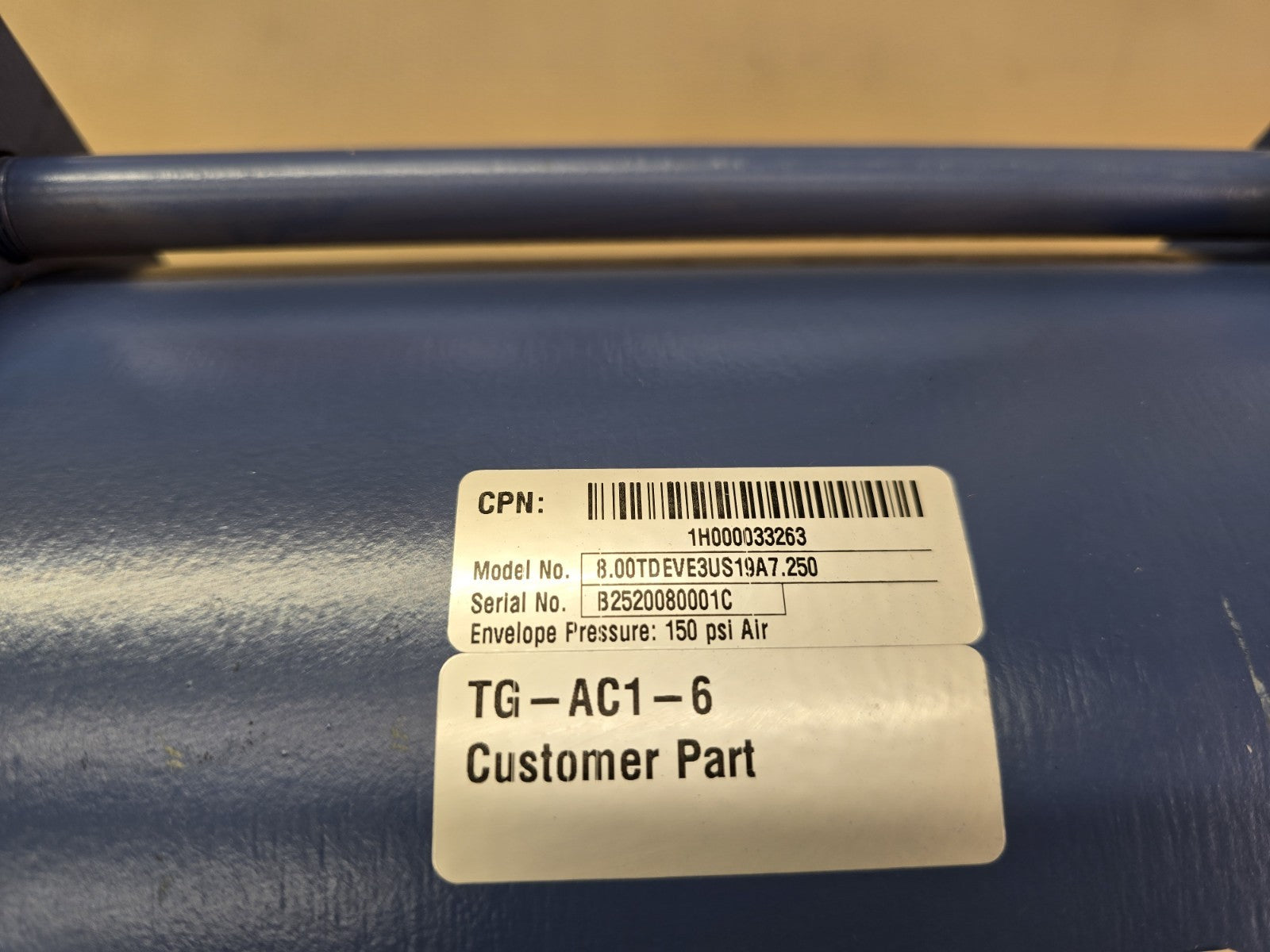 Parker 8.00 TDEVE3US19A7.250 150 Psi Pneumatic Cylinder Actuator TG-AC1-6 Knife 