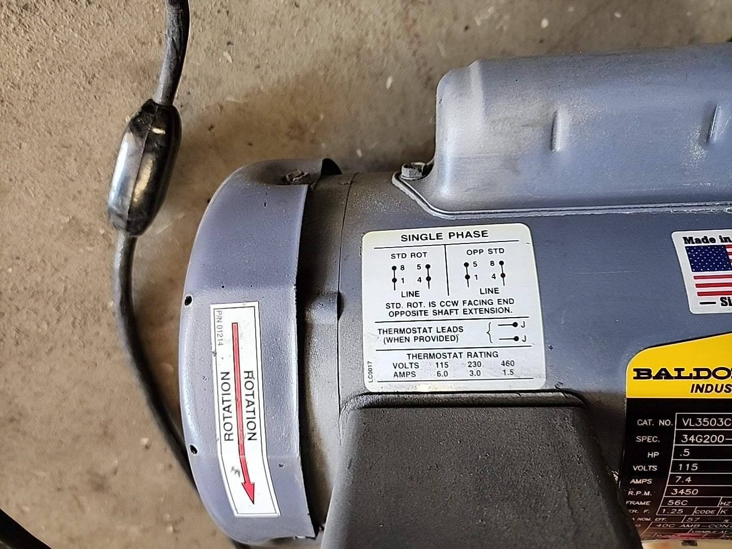 Baldor VL3503CNF PB9 Blower Fan Dust Control Unit Dust Collector Fan Made in USA