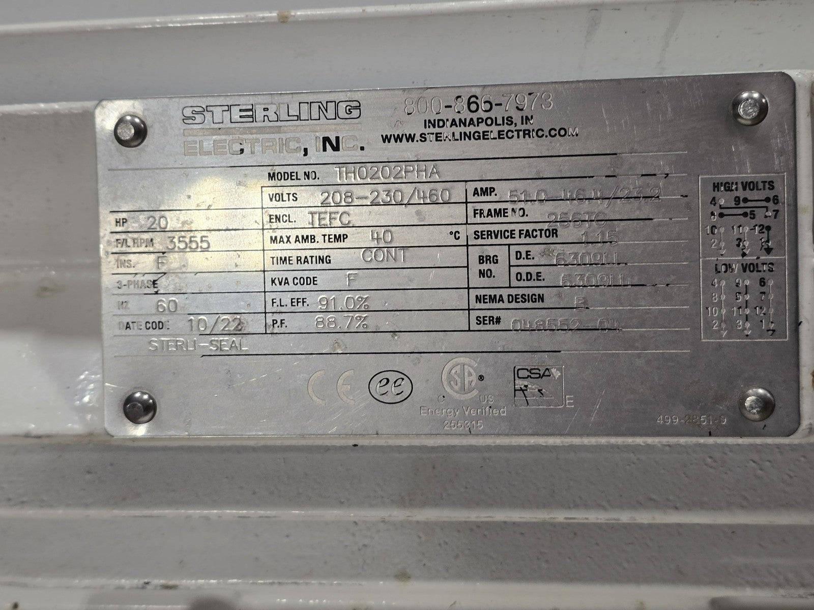 Alfa Laval LKH-40 Sanitary Centrifugal Pump Wet End w/ 20 HP Sterling Motor 256T