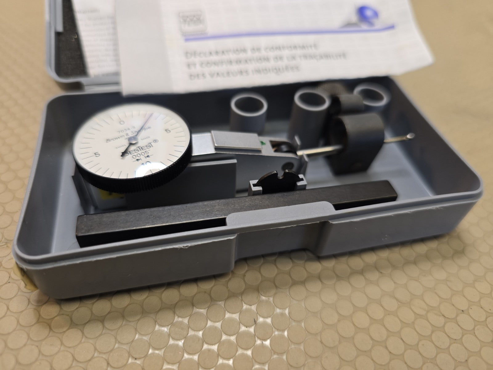 TESA Bestest Brown & Sharpe 599-7034-3 Dial Test Indicator 0.020" Range Long Sty
