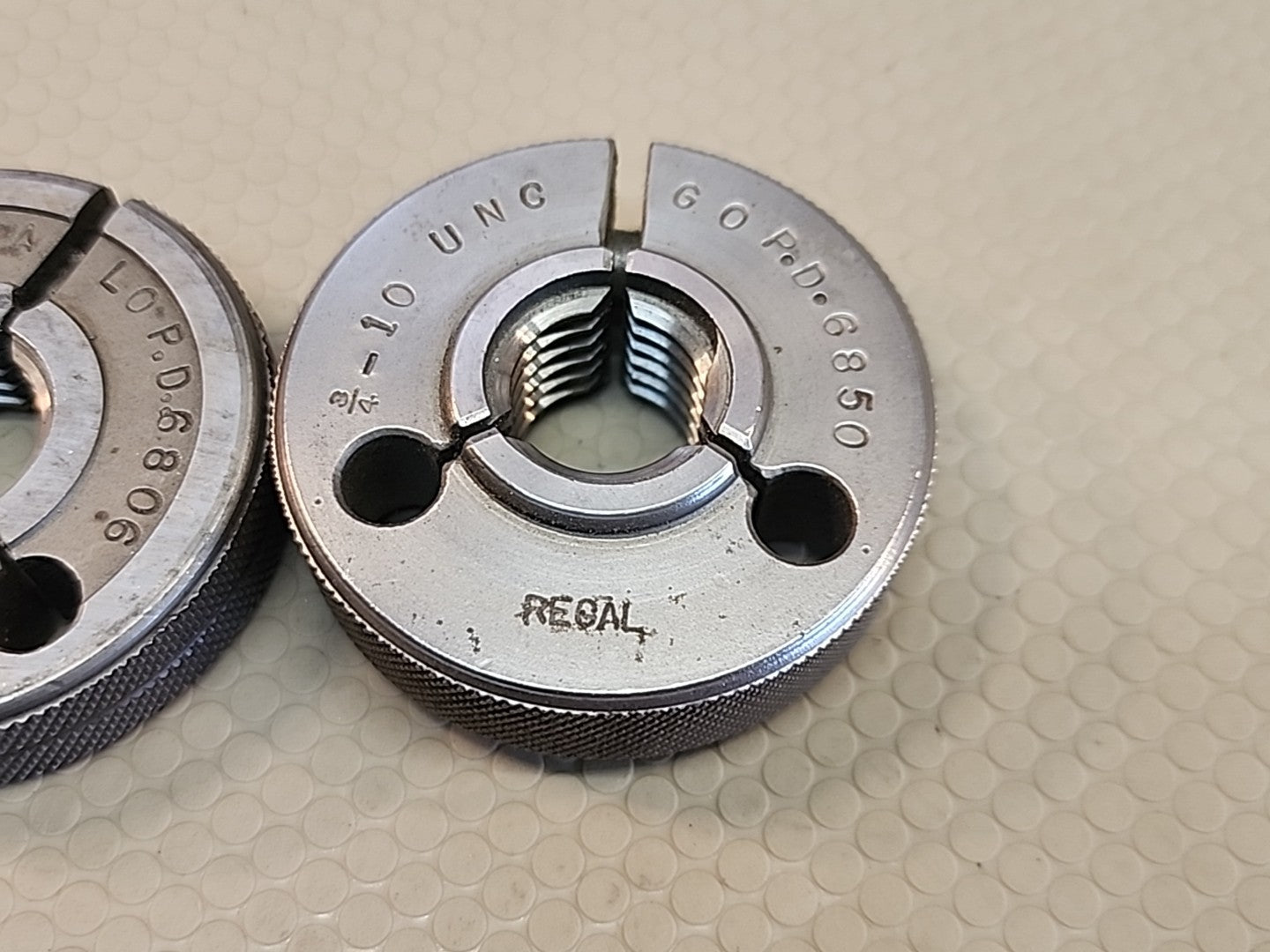 3/4 10 UNC 5 THREAD RING GAGES GO NO GO P.D.'S = .6850 & .6806 REGAL USA