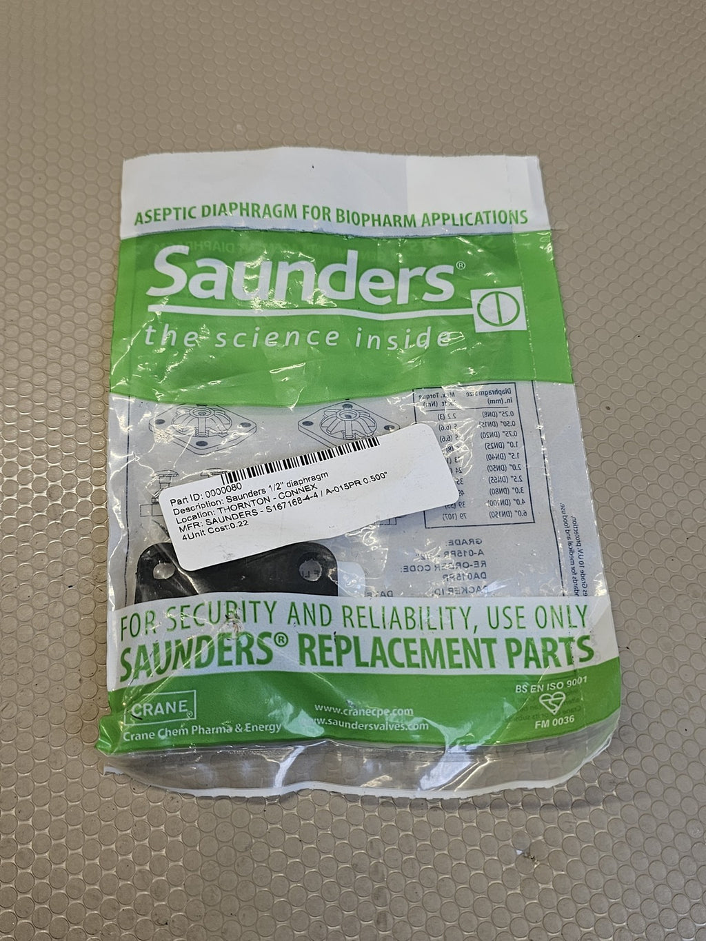Saunders A-015PR Diaphragm 1/2" Aseptic Biopharm New