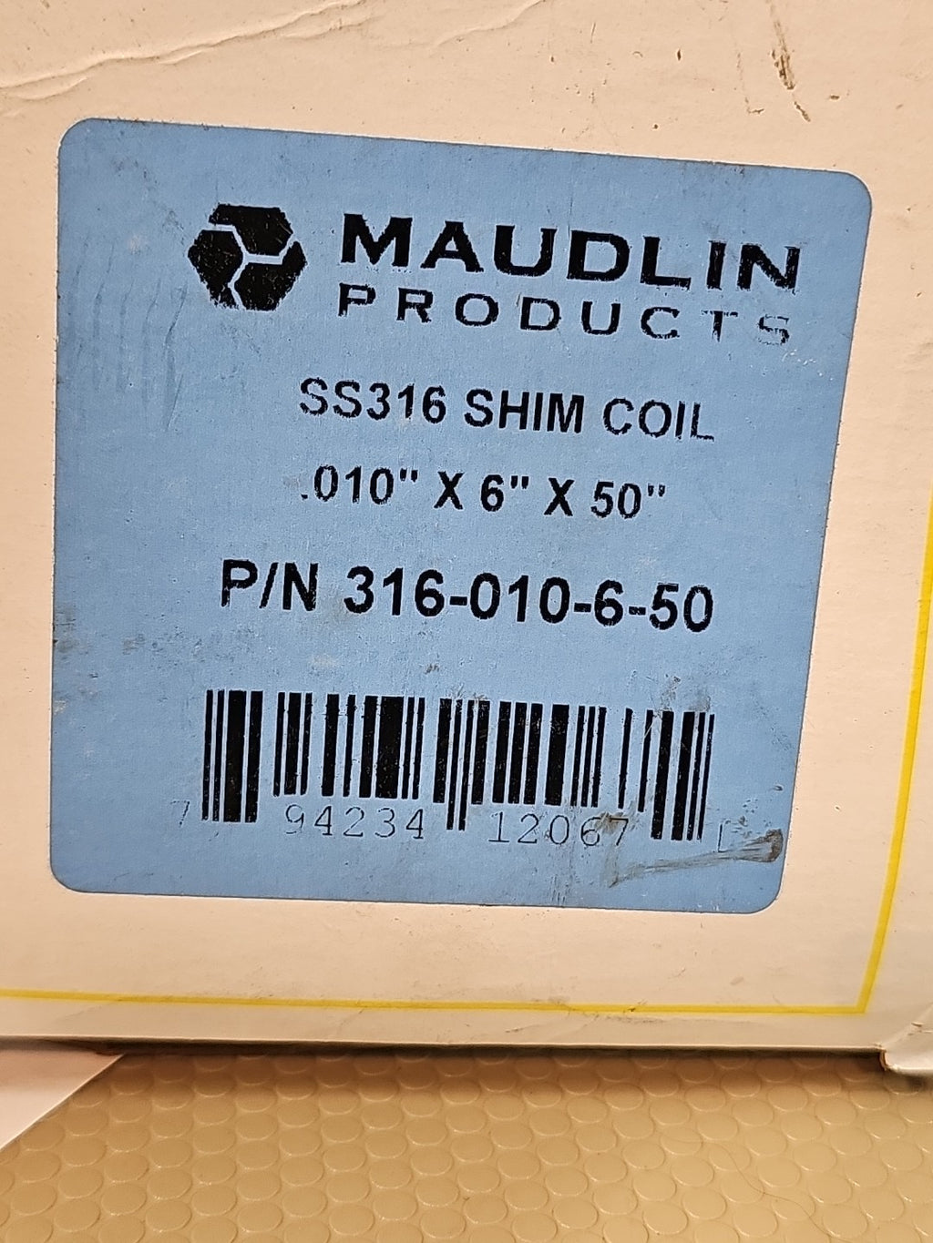 Maudlin Products 316-010-6-50 Shim, Roll, 316, Annealed, 6 X50 In X0.254Mm Sheet