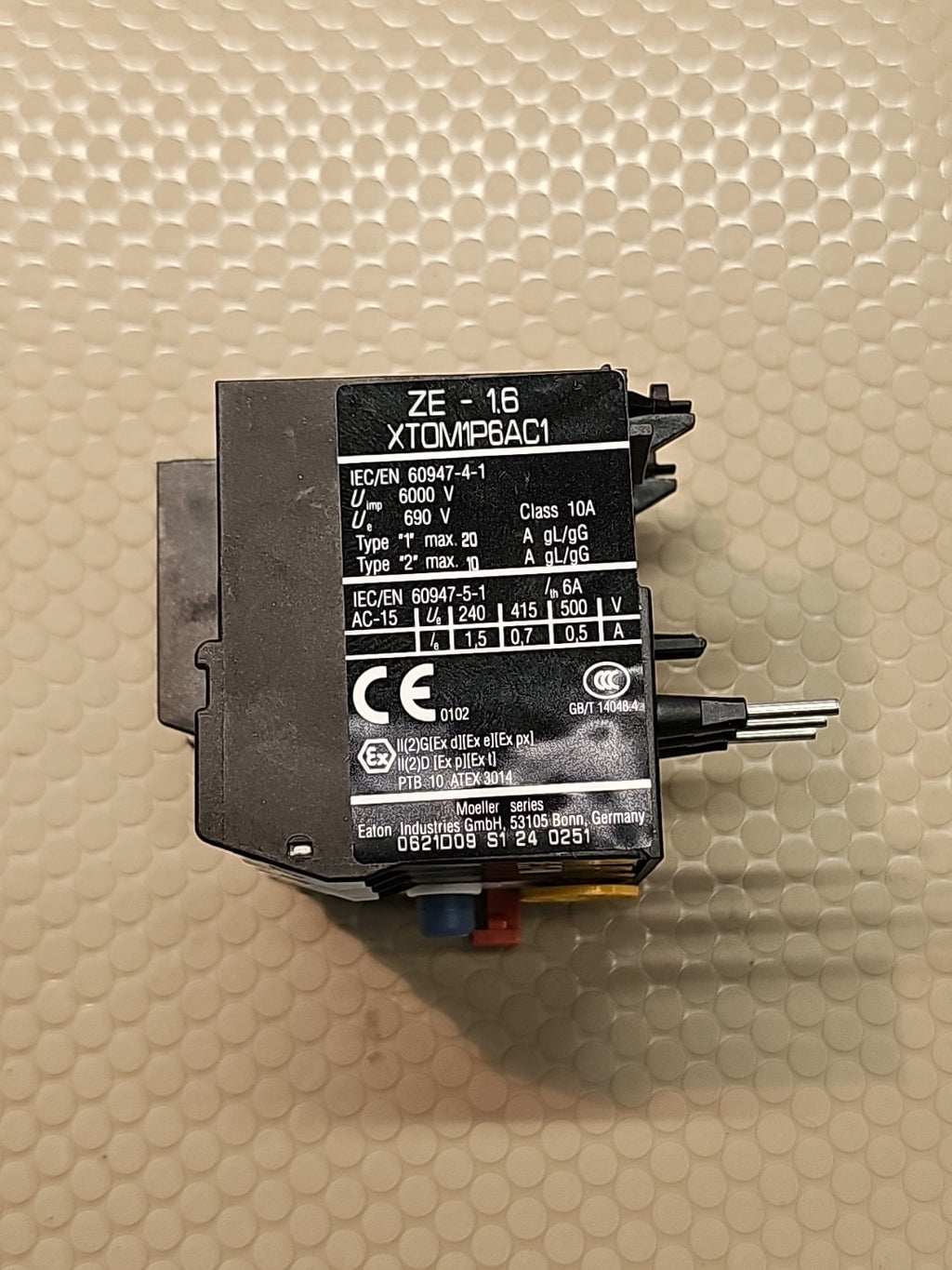 Eaton  XTOM1P6AC1  Overload Relay  1 To 1.60A  Class 10,3P