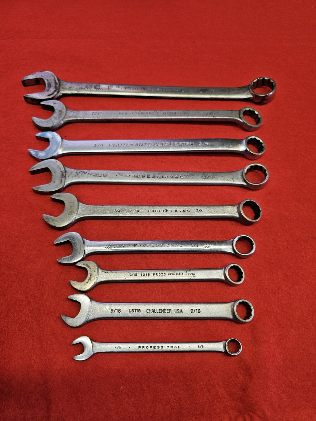PROTO PROFESSIONAL S 9 PIECE SAE COMBINATION WRENCH SET USA 3/8" to 1"