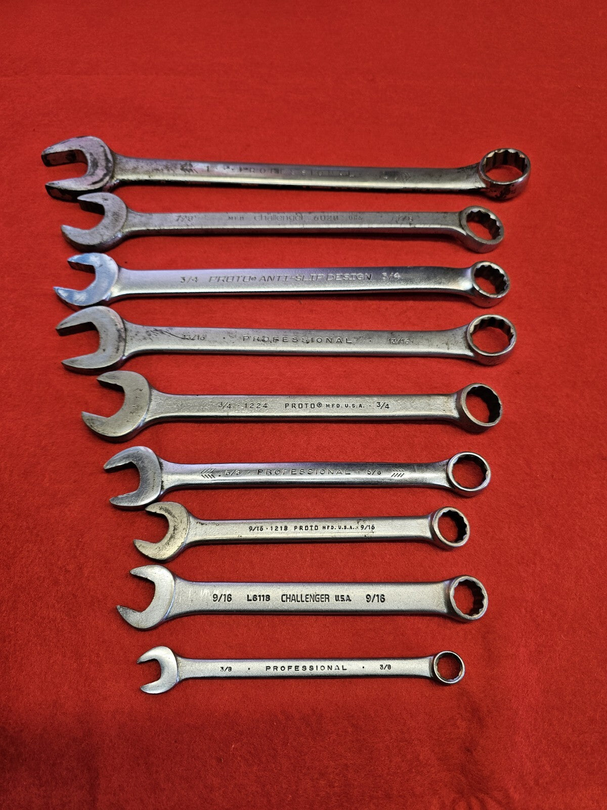 PROTO PROFESSIONAL S 9 PIECE SAE COMBINATION WRENCH SET USA 3/8" to 1"