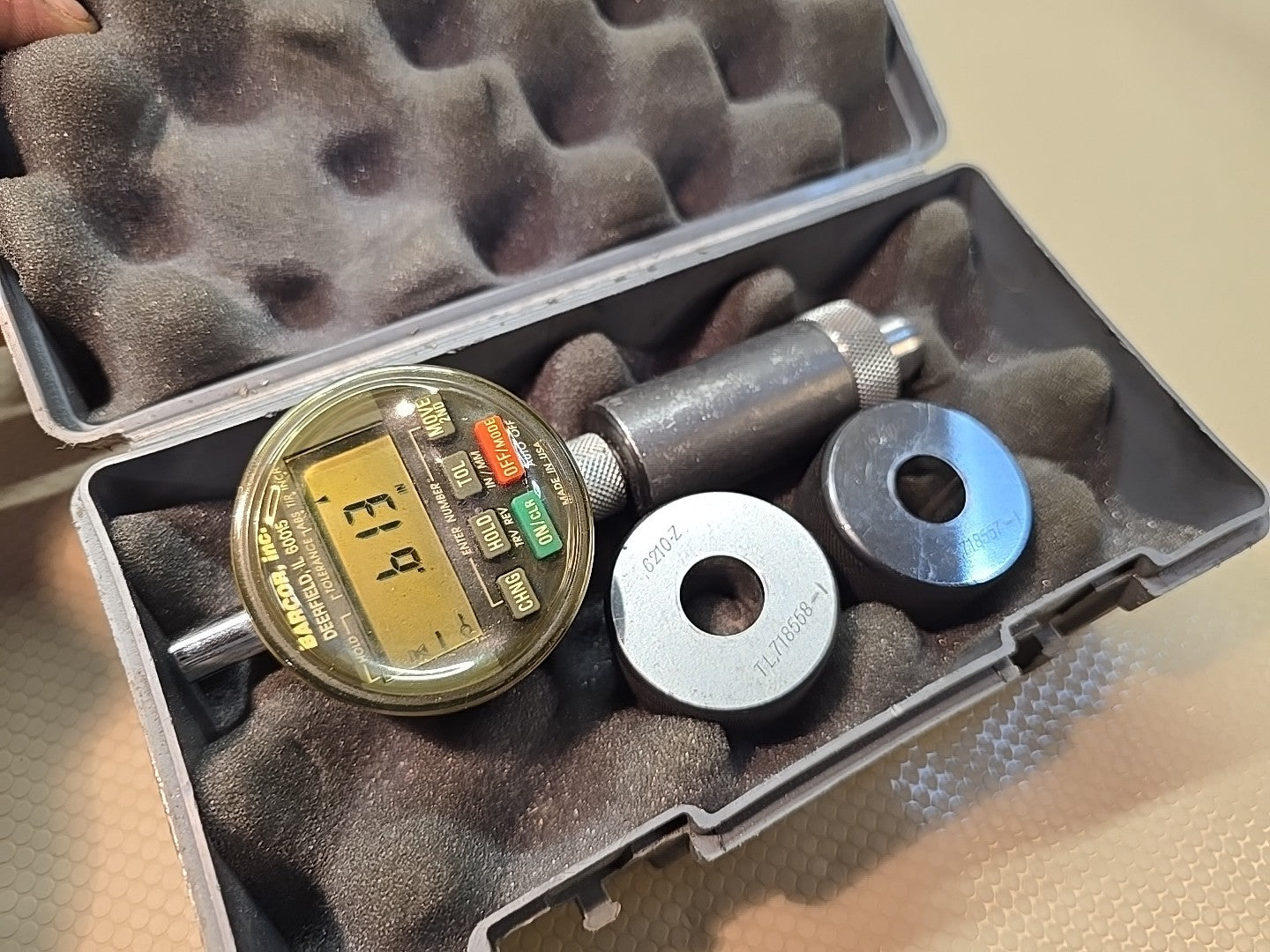 BARCOR 100-1-SPC DIGITAL ELECTRONIC COUNTERSINK GAGE CHAMFER + Ring Gages .6210