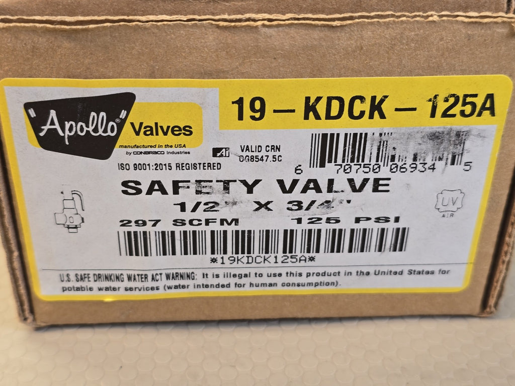 Apollo 19-KDCK-125A Safety Relief Valve 125 PSI 1/2" x 3/4" IR 38019972 New